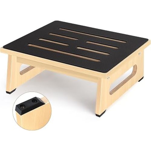 Step Stool, Bed Steps for High Beds for Adults with Non-Slip Rubber Stepping Surface and Handles, 450 LBS Capacity for Bedroom Kitchen Bathroom, or Bedside, Senior Support(Natural)