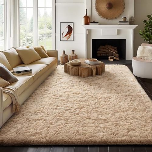 Ophanie 8x10 Area Rugs for Living Room, Upgrade Non-Slip Fluffy Soft Large Shag Bedroom Carpet, Ivory Big Indoor Thick Nursery Rug, Carpets for Boy and Girls Room Dorm Home Decor Aesthetic
