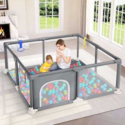 Dripex Baby Playpen, 47"x47" Small Play Pen for Babies, Grey