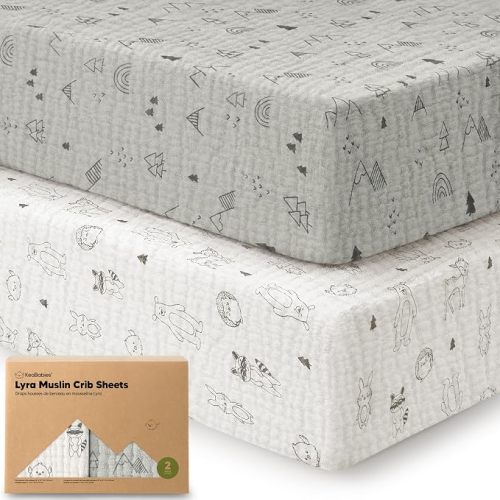 KeaBabies 2-Pack Muslin Crib Sheets for Boy, Girl, 52x28 Fitted (Woodland)