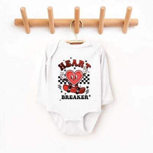 The Juniper Shop Heart Breaker Skater Baby Long Sleeve Bodysuit - Newborn - White
