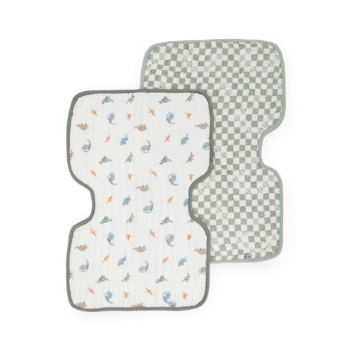 Organic Cotton Muslin Burp Cloth 2 Pack - Little Dino + Green Checker