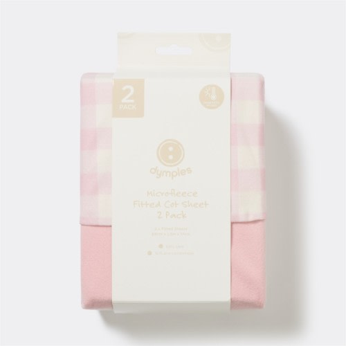 Dymples Fleece Fitted Cot Sheet 2 Pack - Pink Gingham