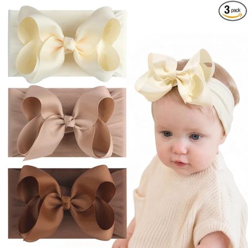 OAOLEER Baby Girl Headbands Bow, Soft Stretchy Newborn Hair Accessories | Elastic Nylon Hairbands Ribbon Bow for Newborns Infants Toddlers and Kids