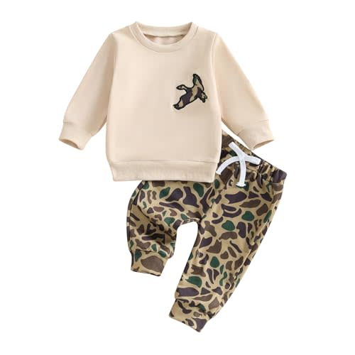 Fufuriprefer Toddler Baby Boy Fall Clothes Camo Outfit Animal Embroidery Long Sleeve Sweatshirt Camouflage Pant Set