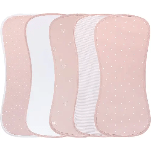 Ely's & Co. Baby Burp Cloths - 5pc Hourglass Shape with Extra Absorbent - Baby Bibs & Burp Cloths Baby Girl and Baby Boy, Newborn Essentials (Pink Tulip)