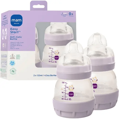 MAM 4.5oz Easy Start Anti-Colic+ Vented Baby Bottle, 0+ Months, 2 Pk, Girl
