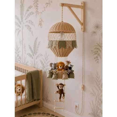 Safari Nursery Chandelier, Jungle Baby Room Light, Hot Air Balloon Lamp, Montessori Nursery Decor