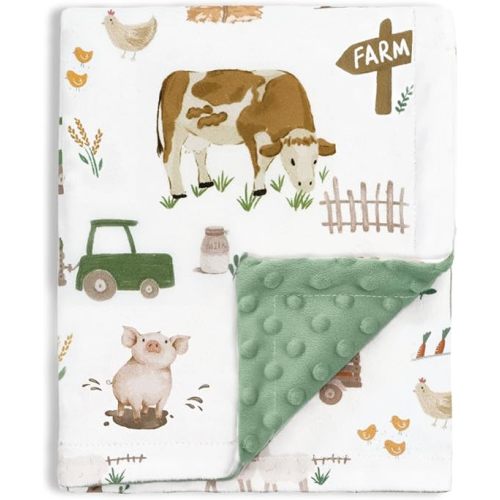 Baby Blanket for Boys Girls Soft Plush Minky Toddler Blanket with Double Layer Dotted Backing, Cute Farm Cow Multicolor Printed 30 x 40 Inch (75 x 100 cm)