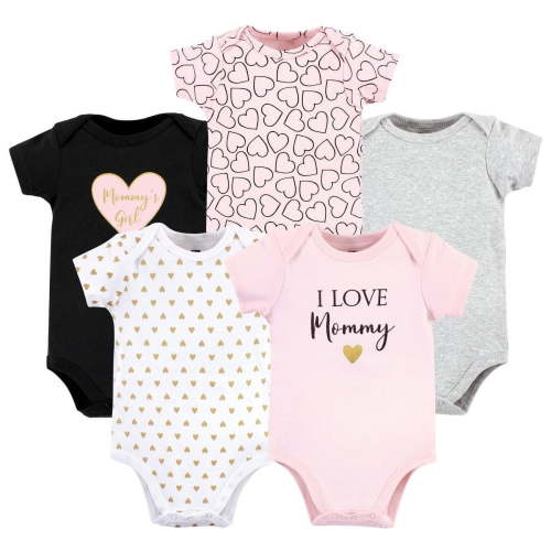Hudson Baby Short Sleeve Bodysuits, 5-Pack, Newborn- 24 Months