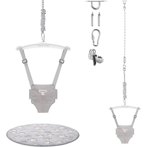 Baby Jumper with a Ceiling Hook for Infant & Toddlers, Baby Door Jumper with Adjustable Chain, Protable Baby Jumpers and Bouncers for Indoor/Outdoor, Baby Doorway Jumper with Soft Rug