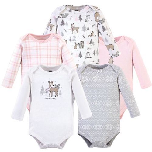 Luvable Friends Hudson Baby Long-Sleeve Bodysuits 5pk, Winter Meadow, 3-6M