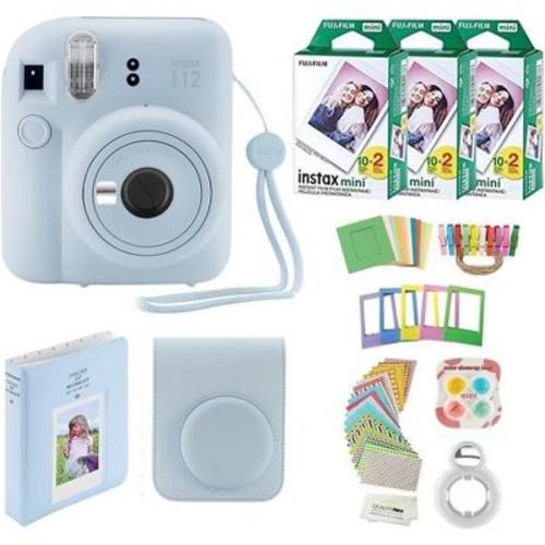 Fujifilm Instax Mini 12 Instant Camera with Case 60 Fuji Films Decoration Stickers Frames Photo Album and More Accessory kit Pastel Blue