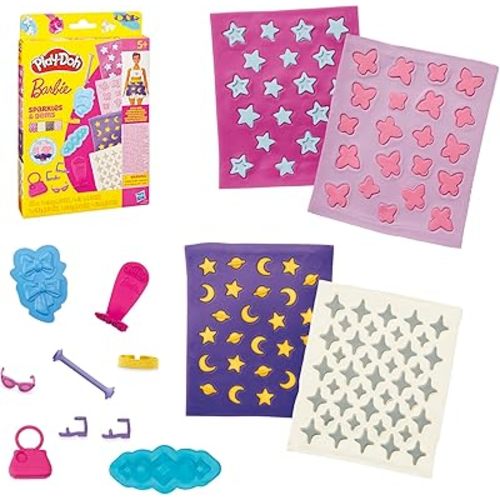 Play-Doh Barbie Sparkles and Gems Accessory Pack, 4 Refill Pattern Sheets of Modeling Compound, 8 Fashion Accessories, Kids Arts and Crafts, Kids, 5+