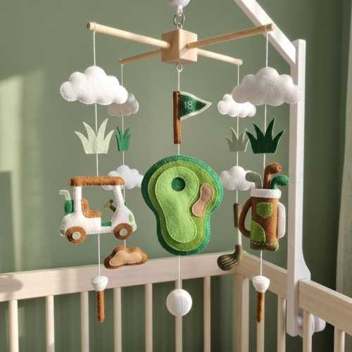 Felt Golf Baby Mobile, Cart Crib Decor, Nursery Hanging, Baby Shower Gift