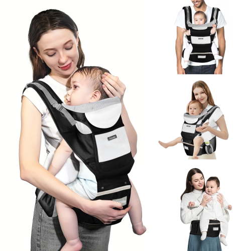 Fxcoia Baby Carrier with Hip Seat 6 in 1 Baby Wraps Carrier Adjustable Ergonomic Holder for Newborn Toddler Black
