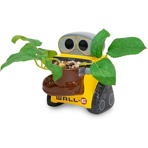 Silver Buffalo Disney Pixar Wall-E 4-Inch Ceramic Mini Planter with Artificial Succulent | Cute Small Flower Pot, Faux Indoor Plant for Desk Shelf