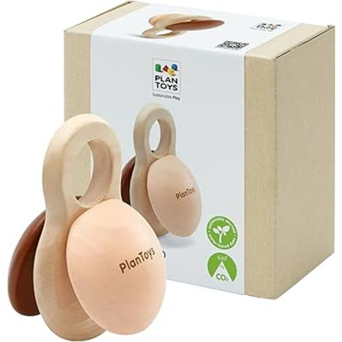 PlanToys® Shake N Clap Baby Rattle Toy | Montessori Wooden Infant Sensory Toy for Newborns | Natural Grasping & Teething Alternative | Non-Toxic, Eco-Friendly Baby Developmental Toy