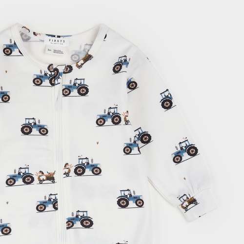 Tractor Ride Print on Off-White LunaKnit Sleeper