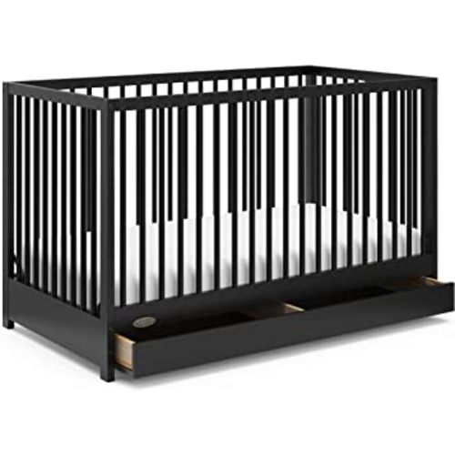 Graco Teddi 5-in-1 Convertible Crib with Drawer (Black) – GREENGUARD Gold Certified, Crib with Drawer Combo, Full-Size Nursery Storage Drawer, Converts to Toddler Bed, Daybed and Full-Size Bed