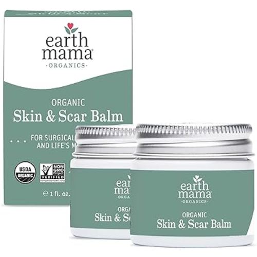 Earth Mama Organic Skin & Scar Balm |C-Section Recovery Skin Care, Pregnancy Stretch Mark Scar Cream with Organic Jojoba Oil, Tamanu Oil & Gotu Kola (2-Pack)