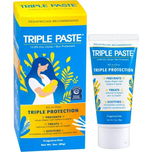 Triple Paste Diaper Rash Cream for Baby - 3 oz Tube - Zinc Oxide Ointment Treats, Soothes and Prevents Diaper Rash - Pediatrician-Recommended Hypoallergenic Formula with Soothing Botanicals