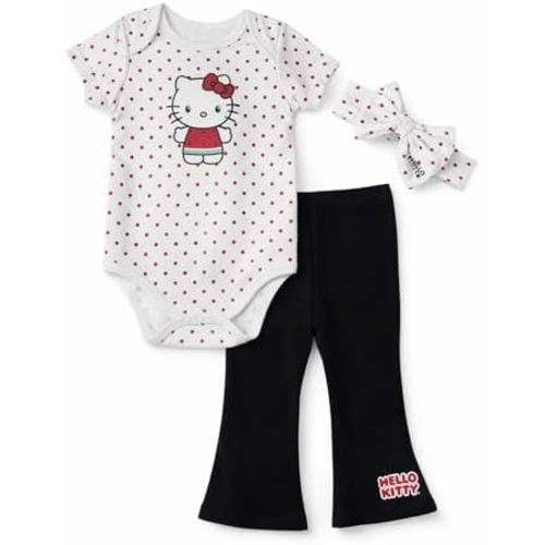 Hello Kitty Baby Girls 3-Piece Outfit Set, Short Sleeve Bodysuit and Printed Leggings