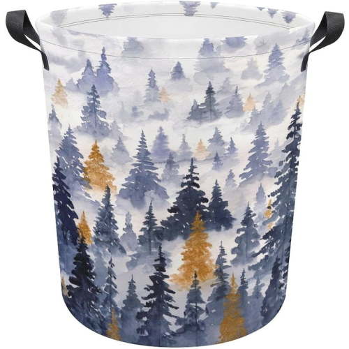 Woodland Animals Laundry Basket,Collapsible Clothes Hamper Waterproof Forest Fox Bear Deer Storage Basket with Handle Kids Room Jungle Deer Laundry Hamper with Drawstring