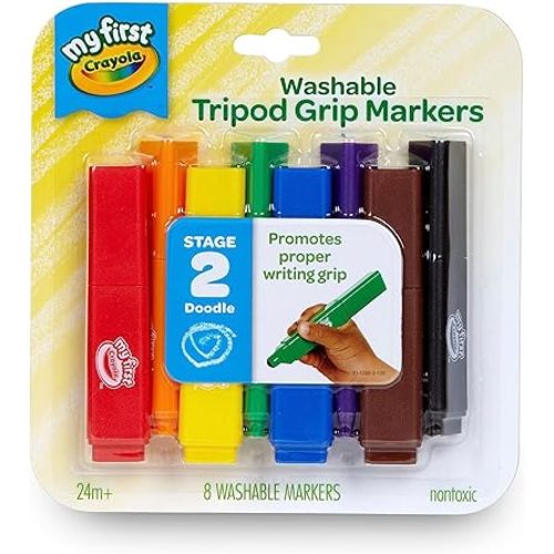 Crayola Triangle Toddler Markers (8ct), Easy Grip Washable Markers for Toddlers, Arts & Crafts Supplies, Coloring for Young Kids, Nontoxic