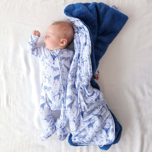 Animals Blue Reversible Noah Luxette Plush Patoo® Blanket | Posh Peanut®