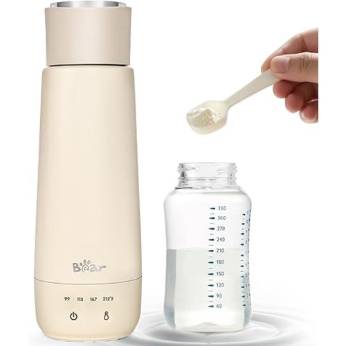 Bear Milk Warmer, Fast Water Warmer for Baby Formula with 10 Oz Large Capacity, Accurate 4 Temp Setting and Automaticlly Keep Warm, Compact Bottle Warmer(No Battery, 110V Only)