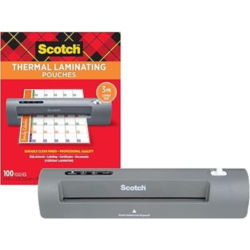 Scotch Thermal Laminator and Pouch Bundle, 2 Roller System, Laminate up to 9" Wide (TL901X) with Scotch Laminating Pouches, 100-Pack (TP3854-100)