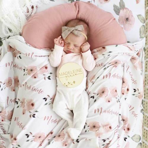 Millie's Dusty Rose Garden Personalized Baby Name Swaddle Blanket