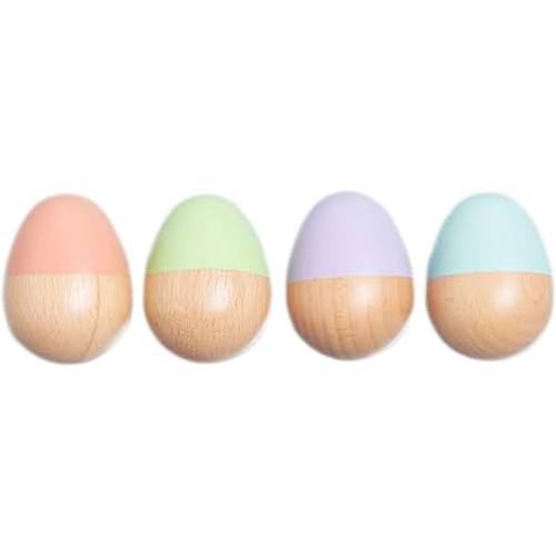Pearhead Wooden Egg Shaker Baby Toy Set, 4-Piece Musical Rattles | FSC-Certified Wood, Pastel Maracas, Sensory Rhythm Play, Fine Motor Skills, 0+ Months