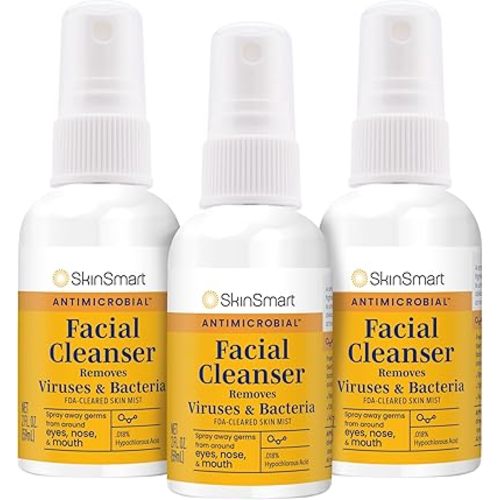 SkinSmart Antimicrobial Facial Cleanser Spray to Remove Viruses and Bacteria Around Eyes, Nose and Mouth, Fight Maskne, 2 oz Spray (3 Pack) Non-Irritating Hypochlorous Acid