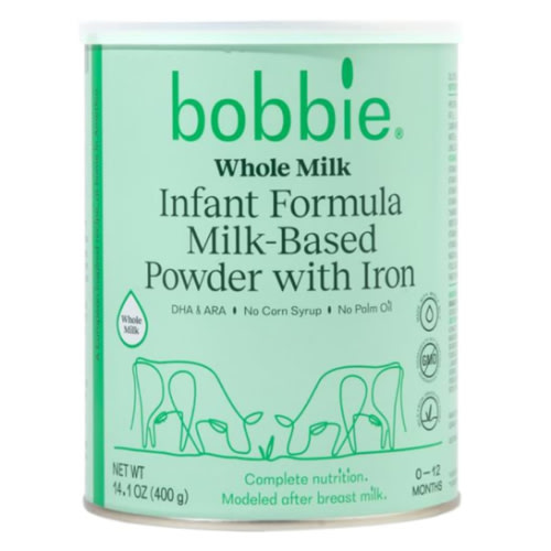 Bobbie Whole Milk, Grass Fed Baby Formula with Iron, Plant Based DHA and ARA, Vitamin D and Protein Blend Modeled After Breast Milk, For Newborn Baby to 12 Month Old, 14.1 oz