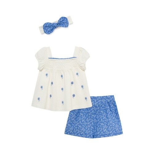 Embroidered Top, Shorts & Headband Set