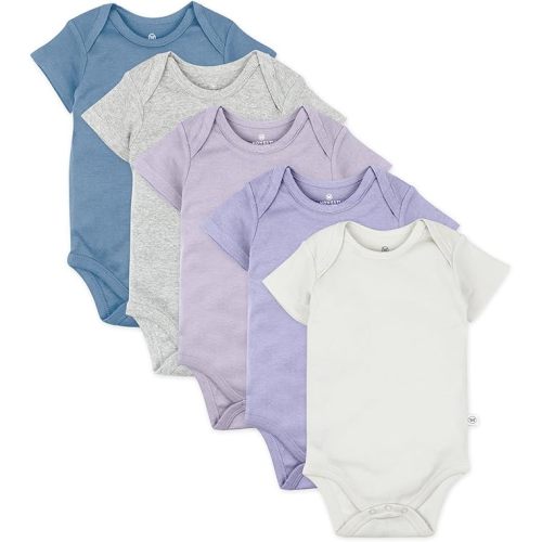 HonestBaby 5-Pack Short Sleeve Bodysuits One-piece 100% Organic Cotton for Infant Baby Boys, Dusty Purple, 0-3 Months