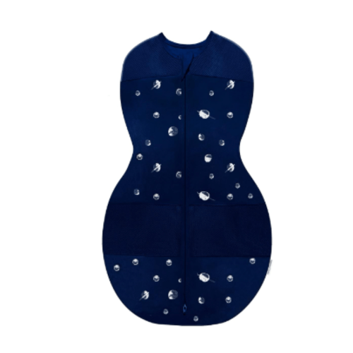 Happiest Baby Sleepea 5-Second Swaddle - 100% Organic Cotton Baby Swaddle Blanket - Doctor Designed Promotes Healthy Hip Development (Midnight Planets, Medium)