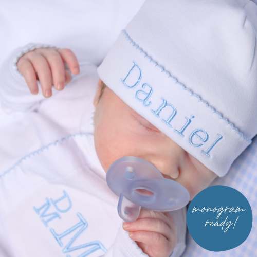 Magnolia Baby Boy Essentials White Hat with Blue Trim
