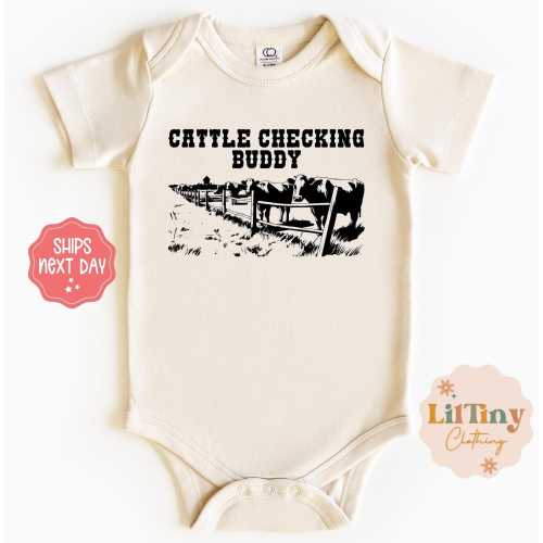 Cattle Checking Buddy Baby Onesie®: Farm Animal Bodysuit