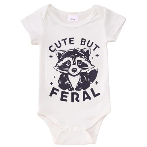 MODNTOGA Infant Girl Boy Bodysuit Cute But Feral Raccoon Graphic Onesie Newborn Baby Animal Print Short Sleeve Romper Tops