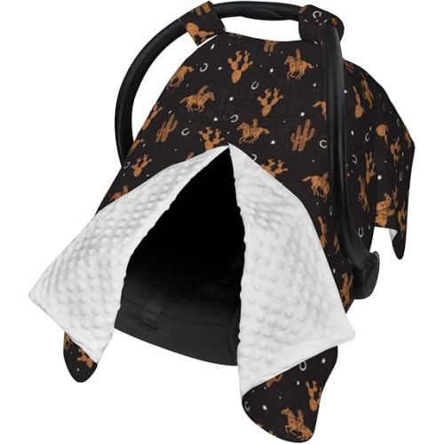 Western Baby Car Seat Canopy Cover for Infants & Toddlers, Opening with Adjustable Strap, Nursing Cover & Stroller Blanket, Vintage Western Baby Stuff