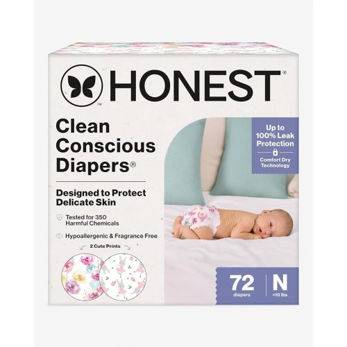 The Honest Company Daytime Diapers, Rose Blossom, Size Newborn, 72 Count