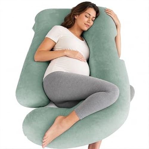 MOON PARK Pregnancy Pillows for Sleeping - U Shaped Full Body Maternity Pillow with Removable Cover - Support for Back, Legs, Belly, Hips - 57 Inch Pregnancy Pillow for Women - Green