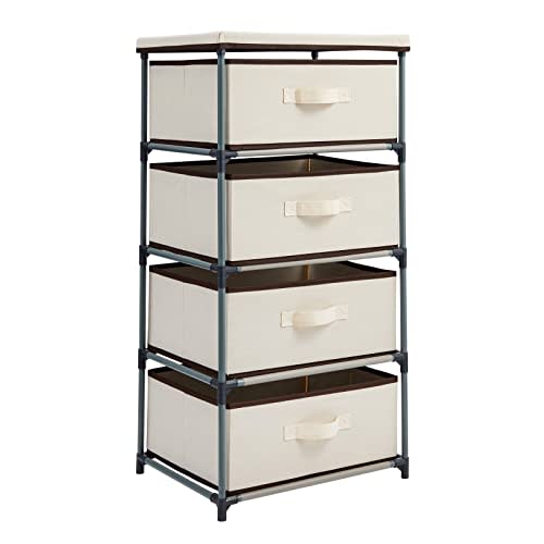 Juvale 4-Tier Dresser for Bedroom - 16.5 in L x 13 in W x 33 in H, Beige, Metal & Fabric - Freestanding Closet Organizer with Fabric Storage Drawers - Narrow Dresser & Cabinet with Drawers