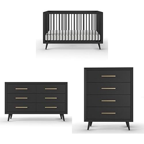 Child Craft Cranbrook 3-Piece Nursery Set, Includes 4-in-1 Convertible Crib, Dresser and Chest, Crib Grows with Your Baby (Ebony)