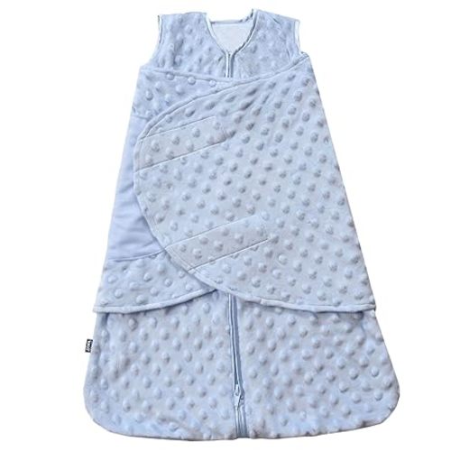 HALO Sleepsack Swaddle, 3-Way Adjustable Swaddle Blanket, TOG 3.0, Velboa, Blue Plush Dots, Small, 3-6 Months