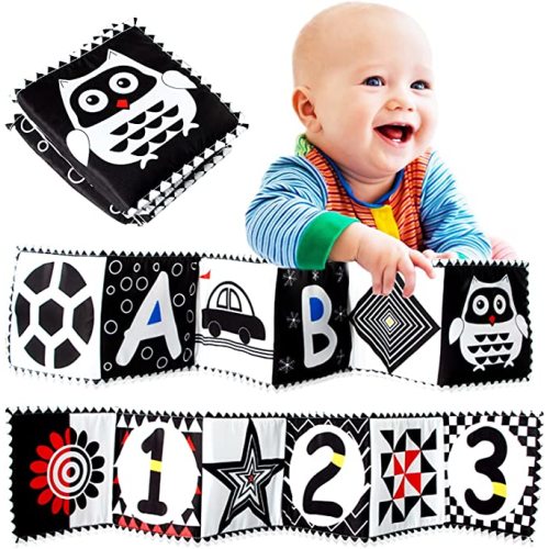 teytoy Black and White High Contrast Soft Book for Baby, My First Tummy Time Toys, Owl Folding Educational Activity Cloth Book Crib Toys for 0 3 6 Months Boys Girls Infant