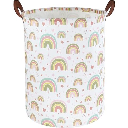 CLOCOR Rainbow Laundry Basket,Waterproof Baby Girls Nursery Hamper, Girls' Room Decor,Kids Toys Storage Bin,Gift Basket（Rainbow